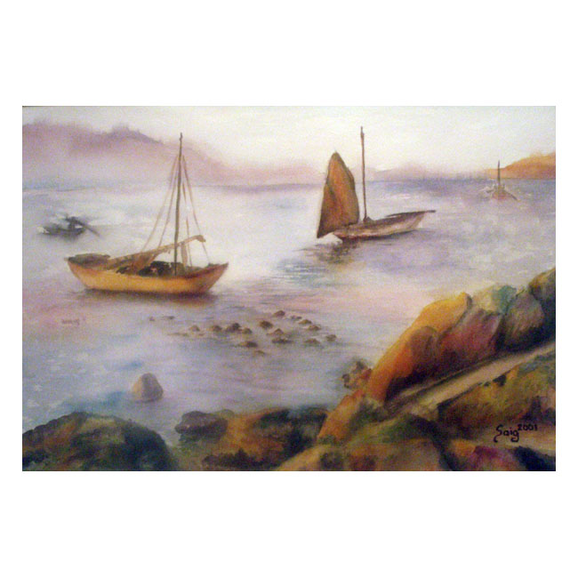 Amanecer de pescadores acuarela